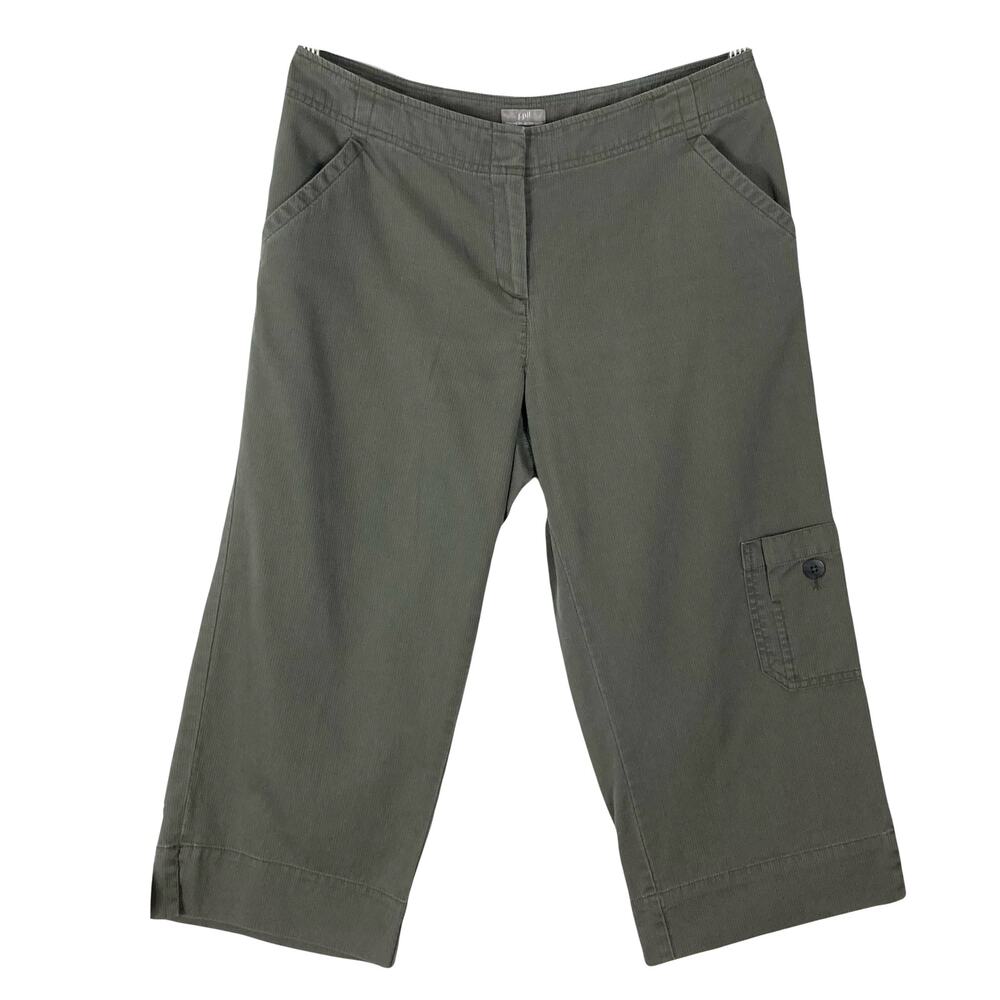 NWOT J. JILL Pants Women 10P Green Corduroy Capri Cargo Cotton